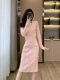 Robe longue maille luxueuse boutons dorés chic élégante automne hiver Rose / S MAX for ME