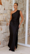 Robe Longue Noire Élégante à une épaule MAX FOR ME