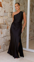 Robe Longue Noire Élégante à une épaule MAX FOR ME