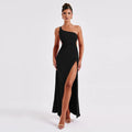 Robe Longue Rouge Épaule Asymétrique – Détail Froncé et Fente Élancée MAX FOR ME