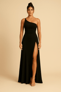 Robe Longue Rouge Épaule Asymétrique – Détail Froncé et Fente Élancée MAX FOR ME