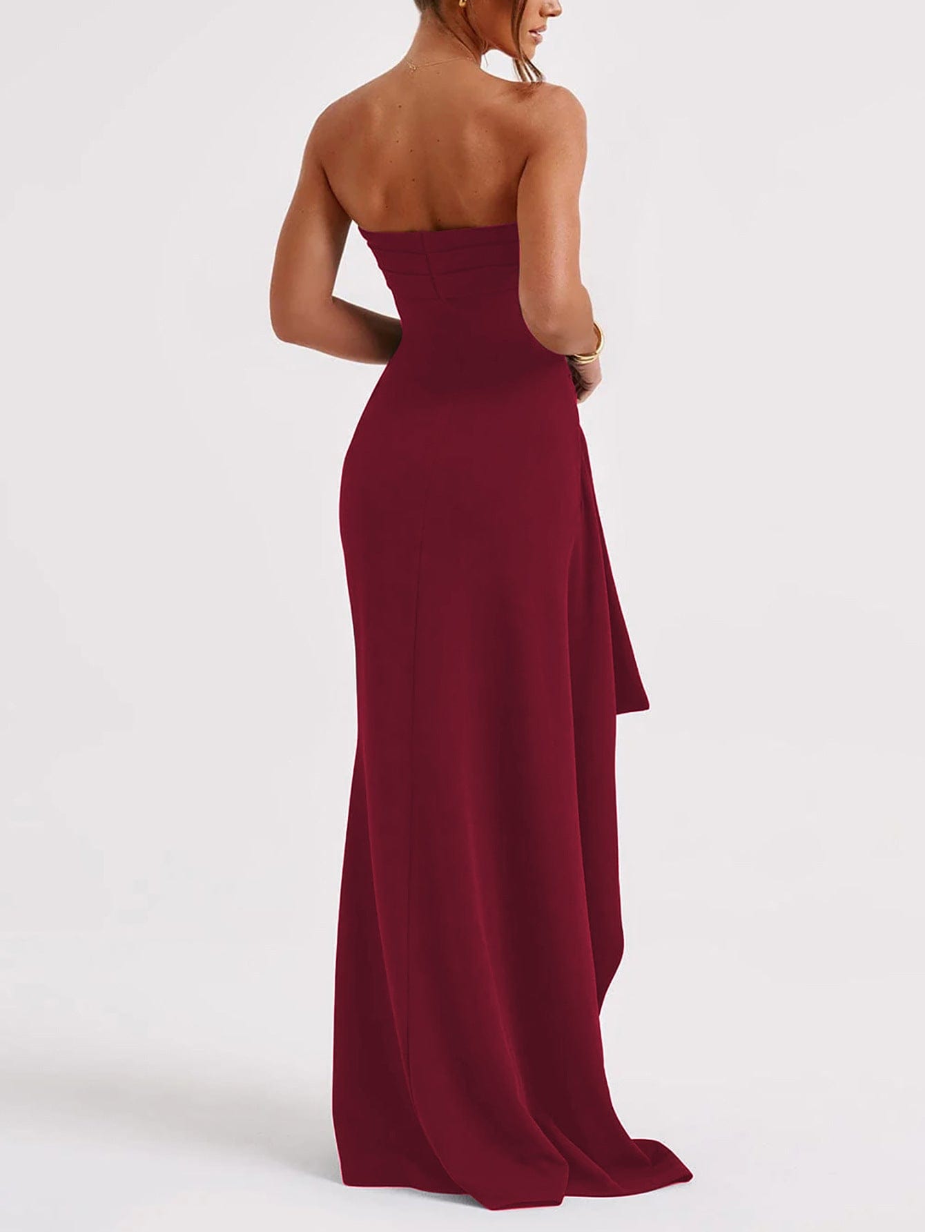 Robe Longue Sans Bretelles – Drapée Taille Haute et Fente Latérale Rouge Nuit / S MAX FOR ME