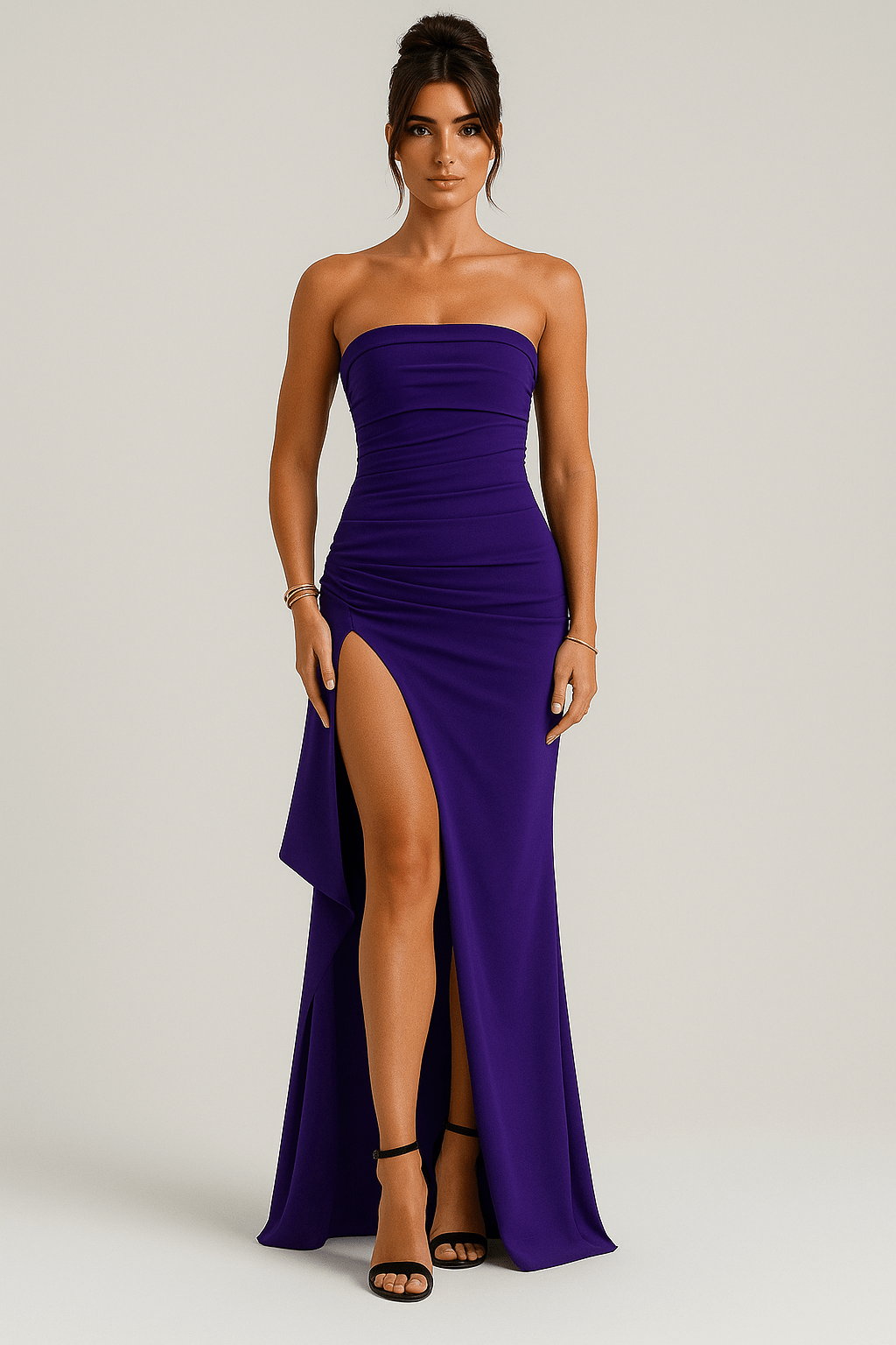 Robe Longue Sans Bretelles – Drapée Taille Haute et Fente Latérale Bleu Foncé / S MAX FOR ME