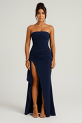 Robe Longue Sans Bretelles – Drapée Taille Haute et Fente Latérale MAX FOR ME