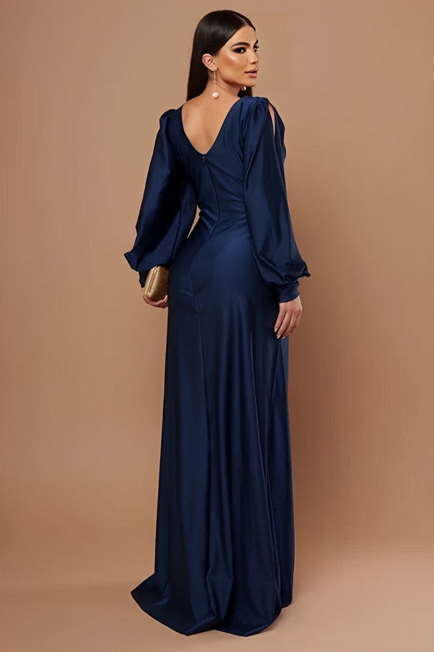 Robe Longue Satinée à Manches Fendues – Fente Élégante et Drapé Flatteur MAX FOR ME