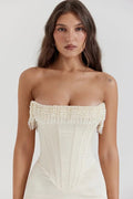 MAX for ME Robe Longue Satinée avec Perles et Dos Lacé