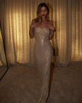 Robe Longue Siempre Satin et Sequins – Finition Artisanale et Effet Lumière MAX for ME