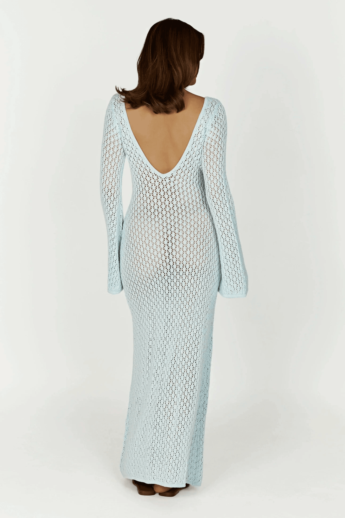 Robe Longue transprente en Crochet avec Manches Évasées