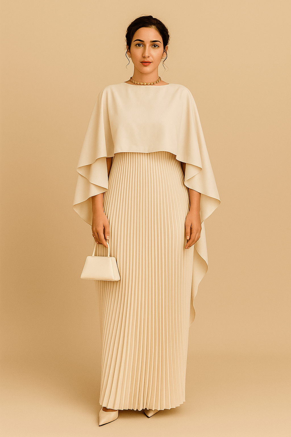 Robe longue verte à cape fluide et bas plissé – élégance structurée pour cérémonie MAX FOR ME