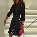 Robe manteau femme - Motif pied-de-poule - Ceinture nouée à la taille - Jupe plissée - Manches trois-quarts Noir / S MAX FOR ME