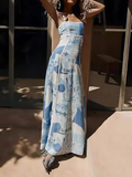MAX for ME 38 / Bleu Robe Maxi à Col Carré Imprimé