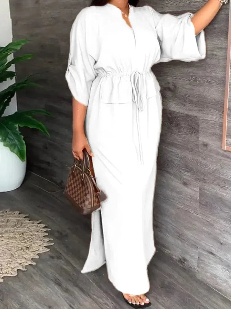 MAX for ME Robe Maxi Élégante à Ceinture lacet