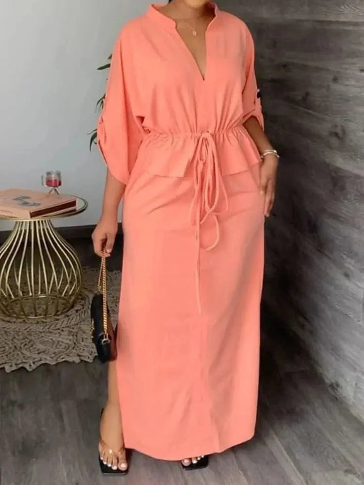 MAX for ME Robe Maxi Élégante à Ceinture lacet