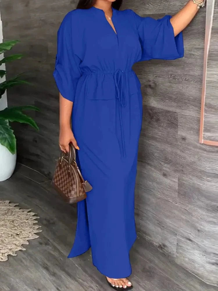 MAX for ME Robe Maxi Élégante à Ceinture lacet