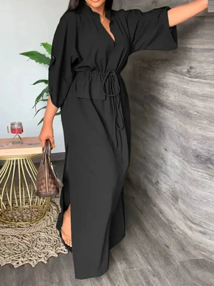 MAX for ME Robe Maxi Élégante à Ceinture lacet