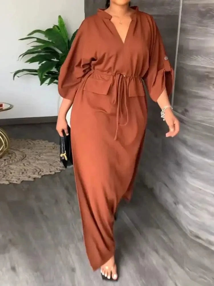 MAX for ME Robe Maxi Élégante à Ceinture lacet