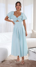 Robe Maxi Épaules Dénudées avec Manches Bouffantes – Élégance Décontractée Bleu clair / S MAX FOR ME