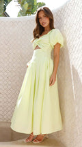 Robe Maxi Épaules Dénudées avec Manches Bouffantes – Élégance Décontractée Jaune clair / S MAX FOR ME