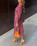 Robe midi avant en V Twisch  à manches paisley MAX FOR ME