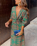 Robe midi avant en V Twisch  à manches paisley MAX FOR ME