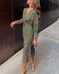 Robe midi avant en V Twisch  à manches paisley MAX FOR ME