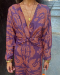 Robe midi avant en V Twisch  à manches paisley Violet Flash / S MAX FOR ME