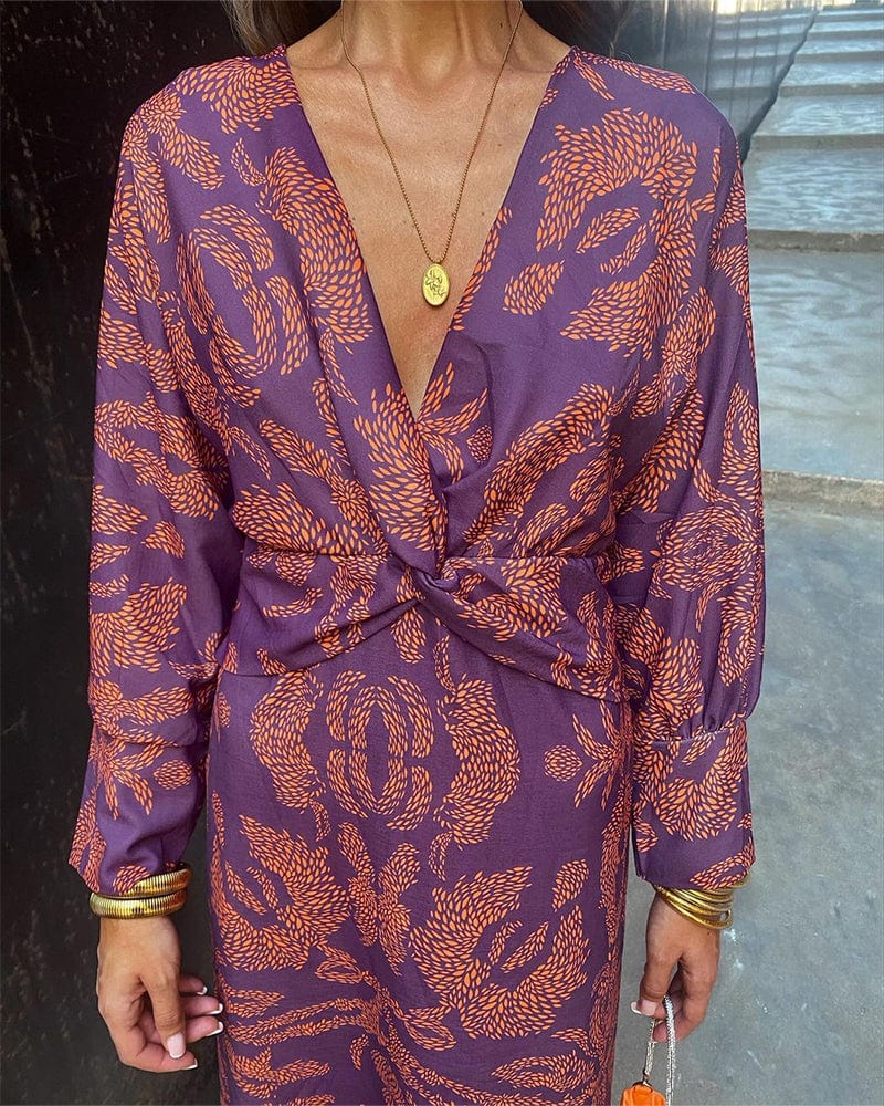 Robe midi avant en V Twisch  à manches paisley Violet Flash / S MAX FOR ME