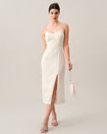 Robe Midi Blanche Élégante à Sangles Perles – Fente Latérale Chic MAX FOR ME