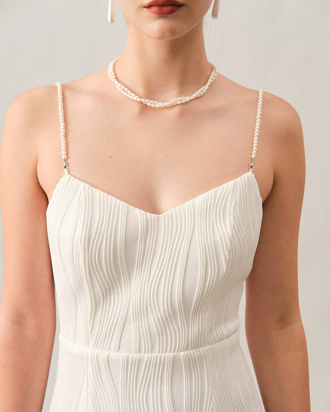 Robe Midi Blanche Élégante à Sangles Perles – Fente Latérale Chic MAX FOR ME