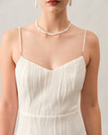 Robe Midi Blanche Élégante à Sangles Perles – Fente Latérale Chic MAX FOR ME