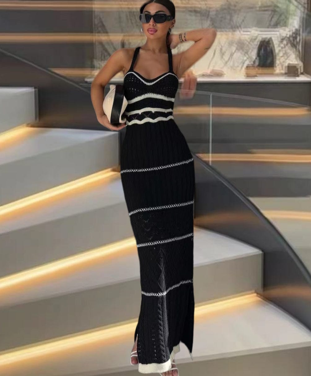 Robe Midi Crochet Sans Manches – Style Bohème Chic d’Été Noir / XS MAX FOR ME