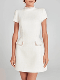 Robe Midi Élégante avec Détails de Perles – Col Bijou et Poches Ornementées MAX FOR ME