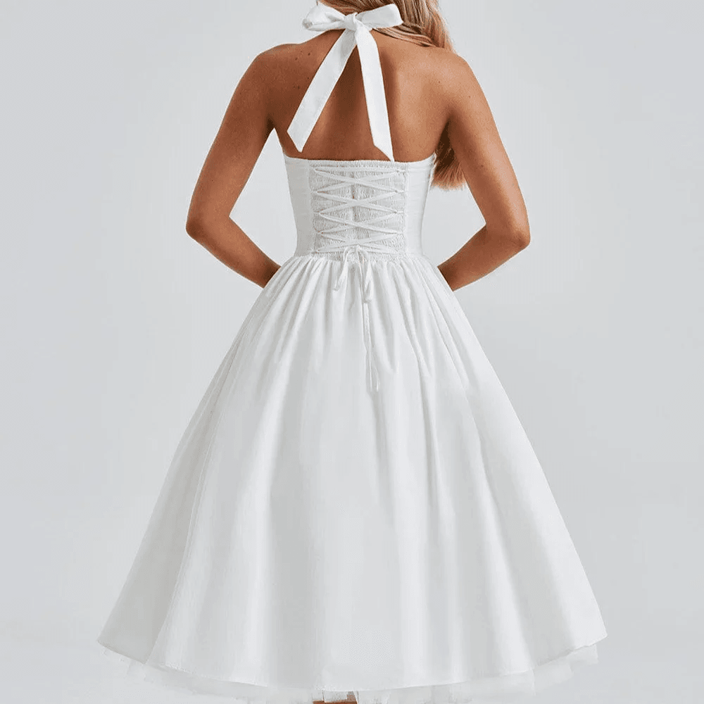 Robe Midi Évasée Pin-Up Sans Manches à Col Halter 