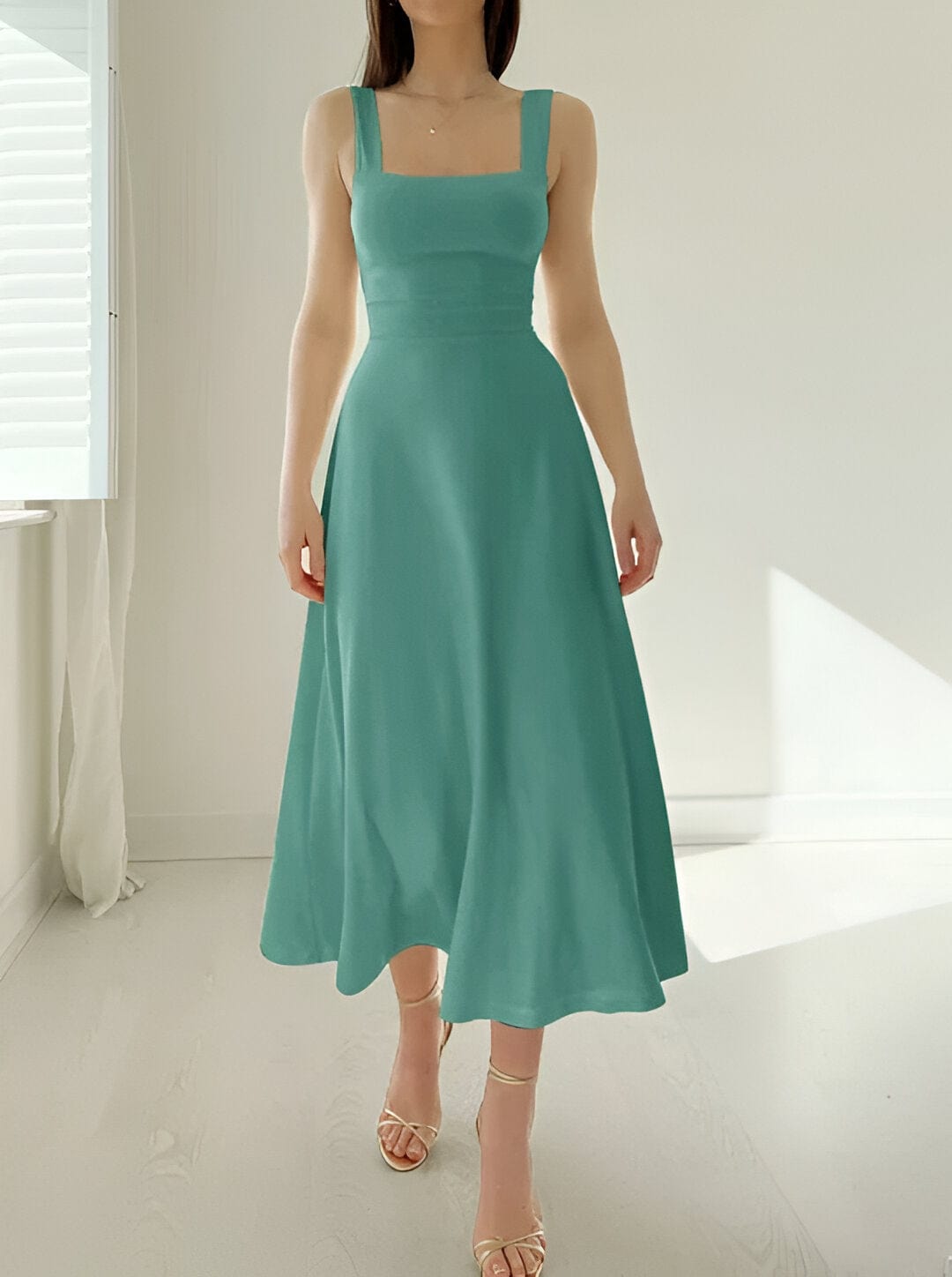 Robe Midi Femme Charbon – Élégance Chic et Intemporelle Vert Clair / XS MAX FOR ME