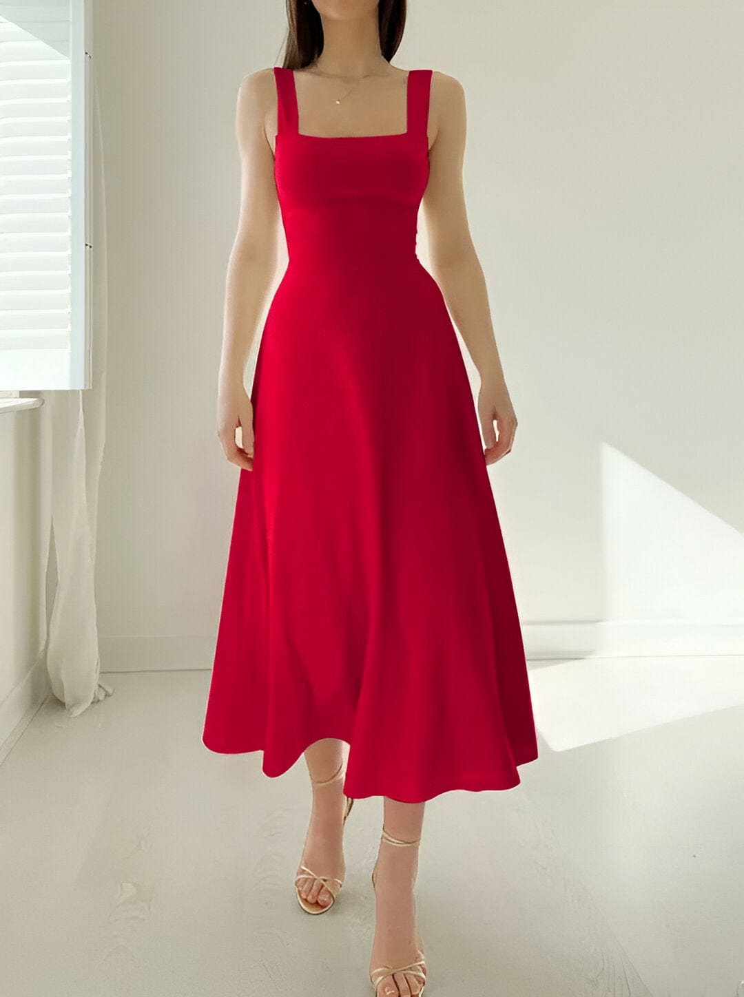 Robe Midi Femme Charbon – Élégance Chic et Intemporelle Rouge / XS MAX FOR ME