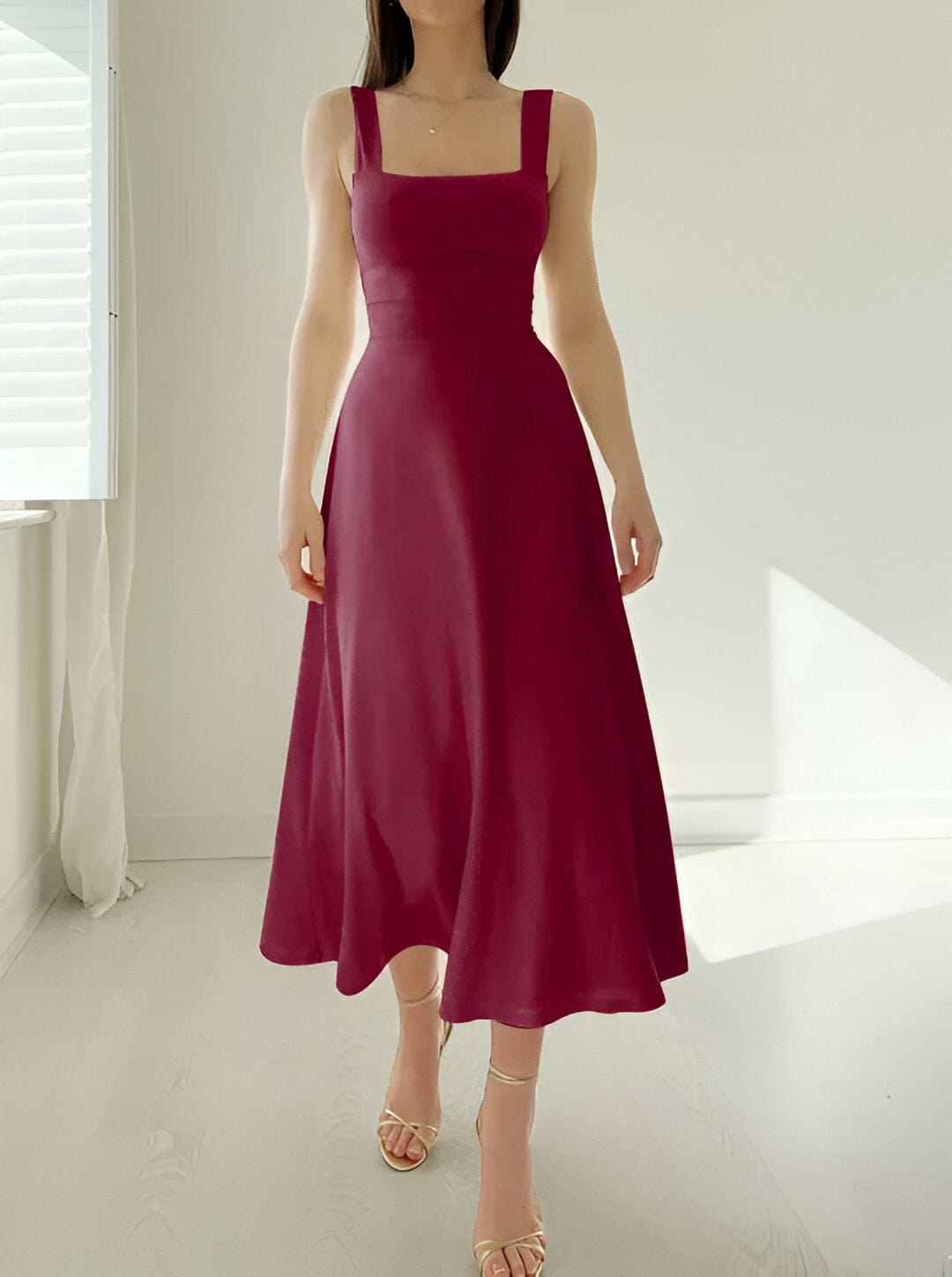 Robe Midi Femme Charbon – Élégance Chic et Intemporelle Rouge Nuit / XS MAX FOR ME