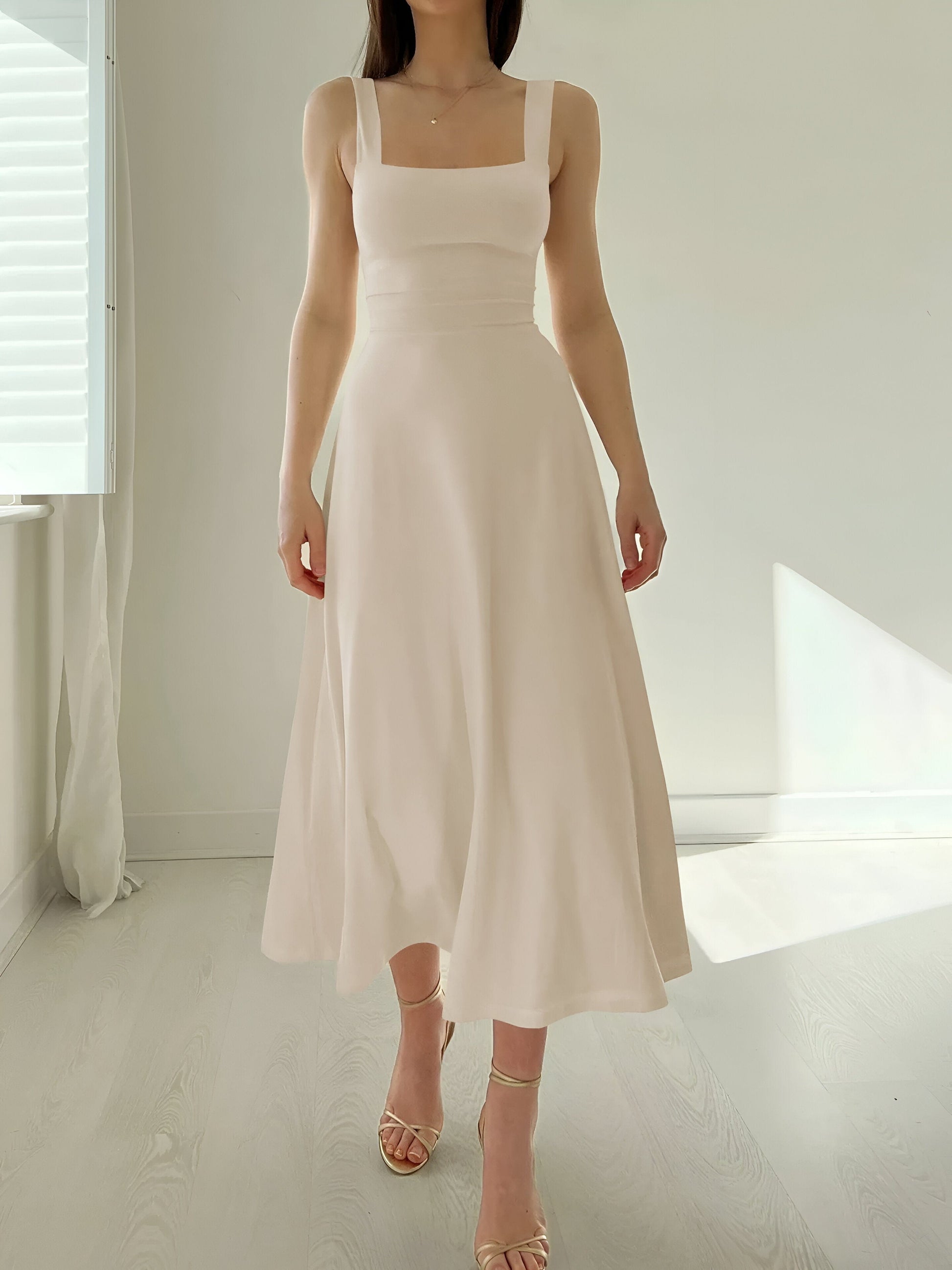 Robe Midi Femme Charbon – Élégance Chic et Intemporelle Blanc / XS MAX FOR ME