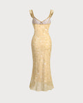 Robe Midi Femme Chic  Jaune  à Volants Florale MAX FOR ME