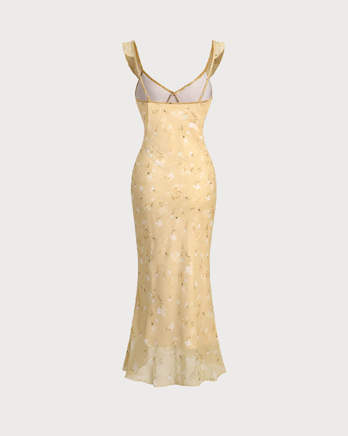 Robe Midi Femme Chic  Jaune  à Volants Florale MAX FOR ME