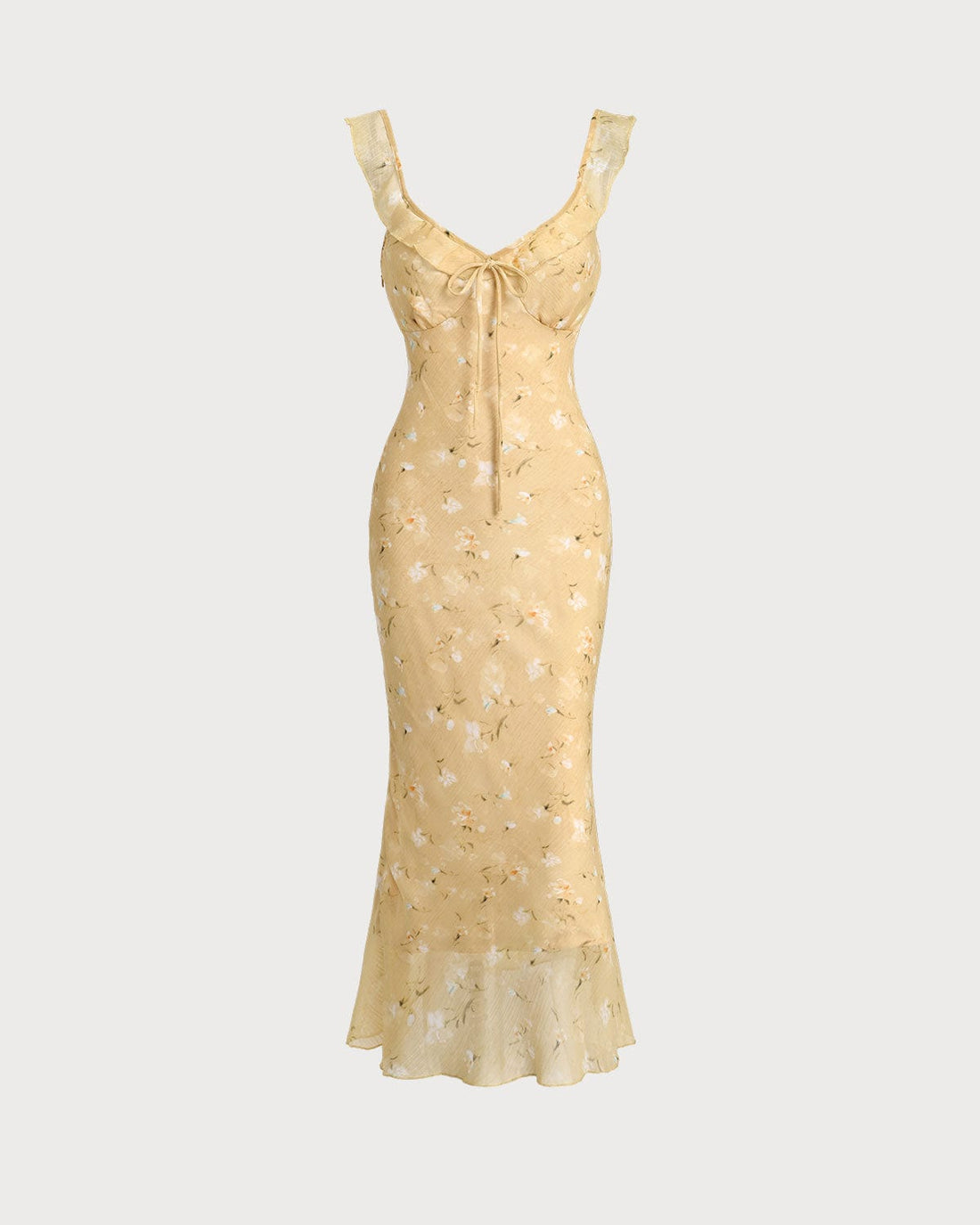 Robe Midi Femme Chic  Jaune  à Volants Florale Jaune citron / S MAX FOR ME