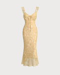 Robe Midi Femme Chic  Jaune  à Volants Florale MAX FOR ME