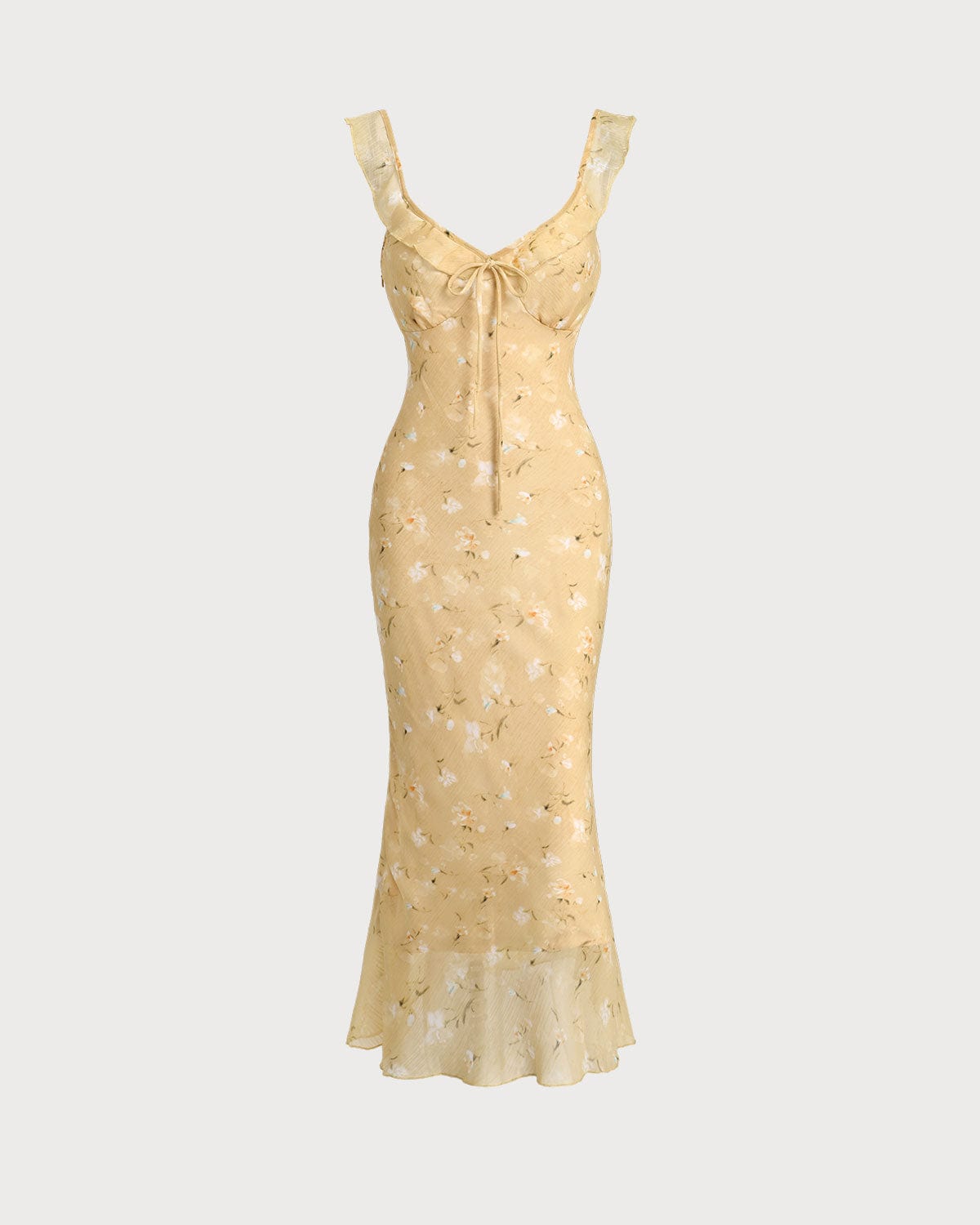 Robe Midi Femme Chic  Jaune  à Volants Florale MAX FOR ME