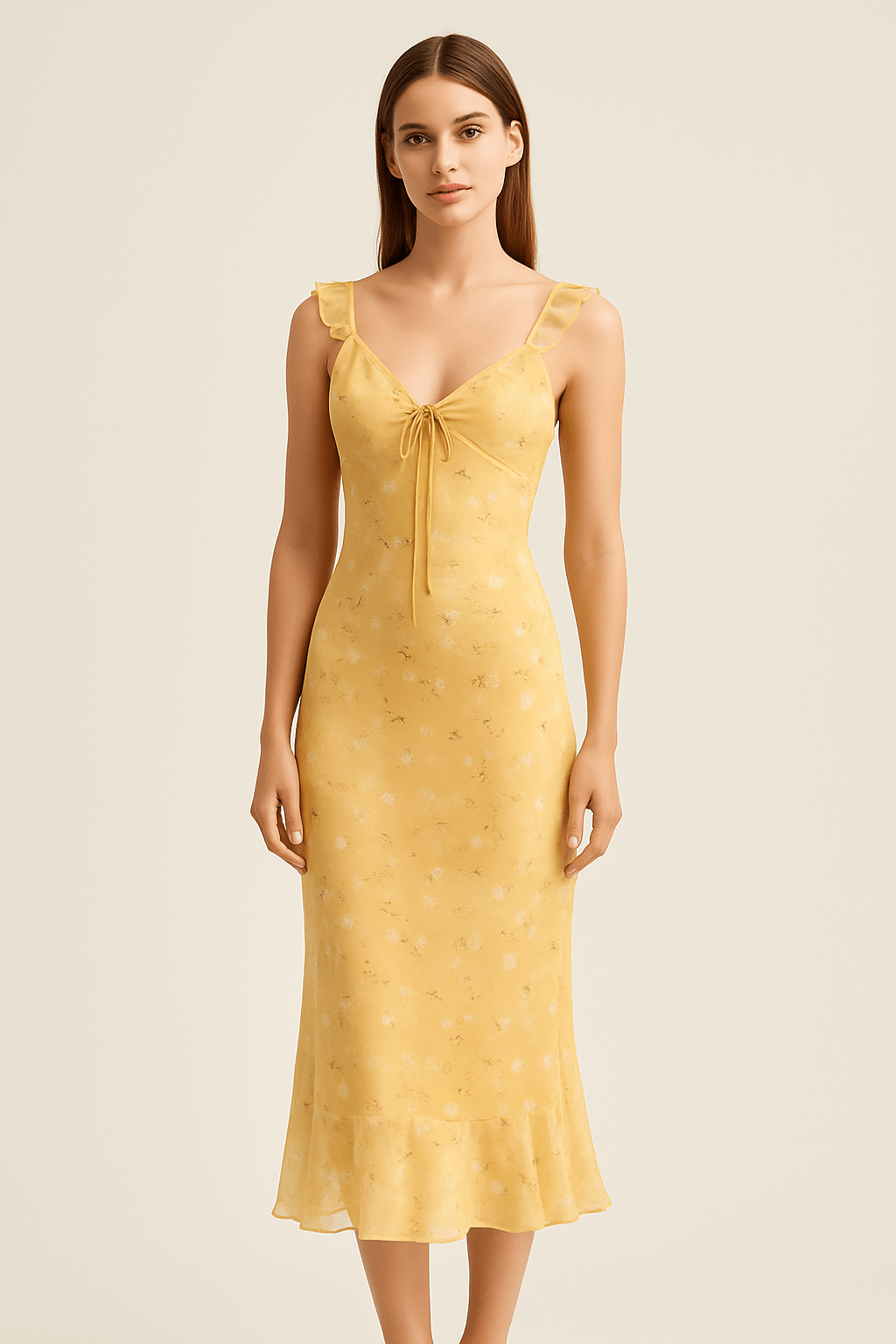 Robe Midi Femme Chic  Jaune  à Volants Florale Jaune citron / S MAX FOR ME