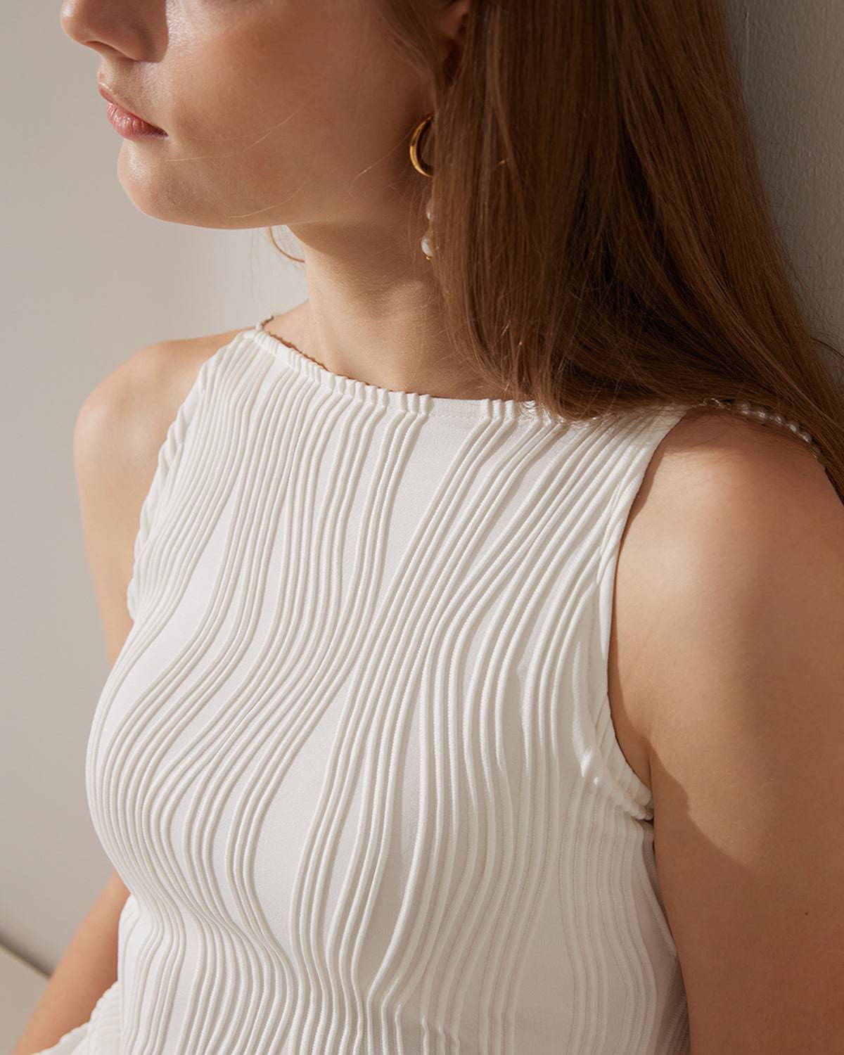 Robe Midi Femme Texturée – Élégante et Chic avec Bretelles MAX FOR ME