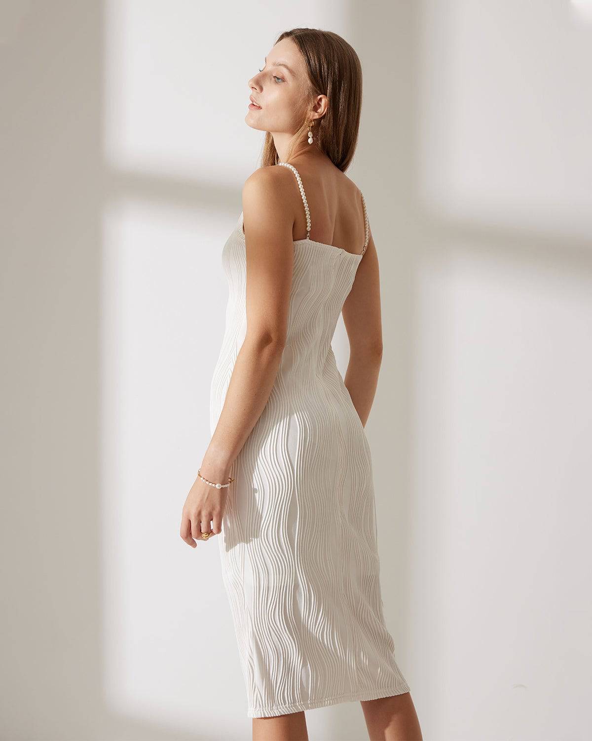 Robe Midi Femme Texturée – Élégante et Chic avec Bretelles MAX FOR ME