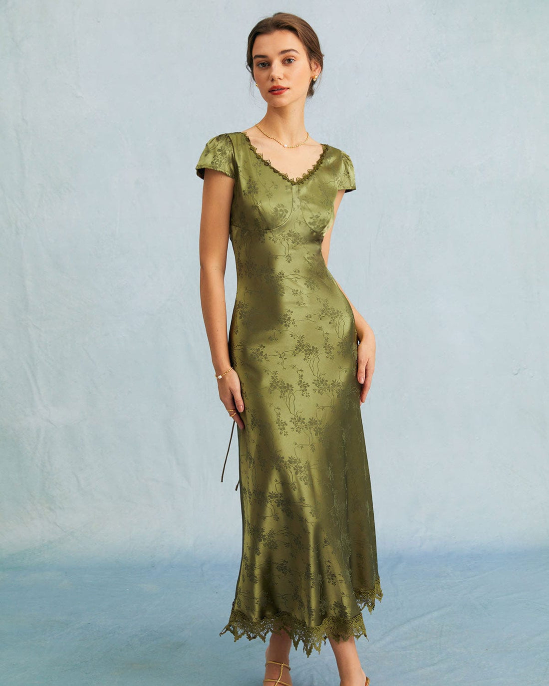 Robe Midi Femme Verte Taille M Satin Élégante MAX FOR ME