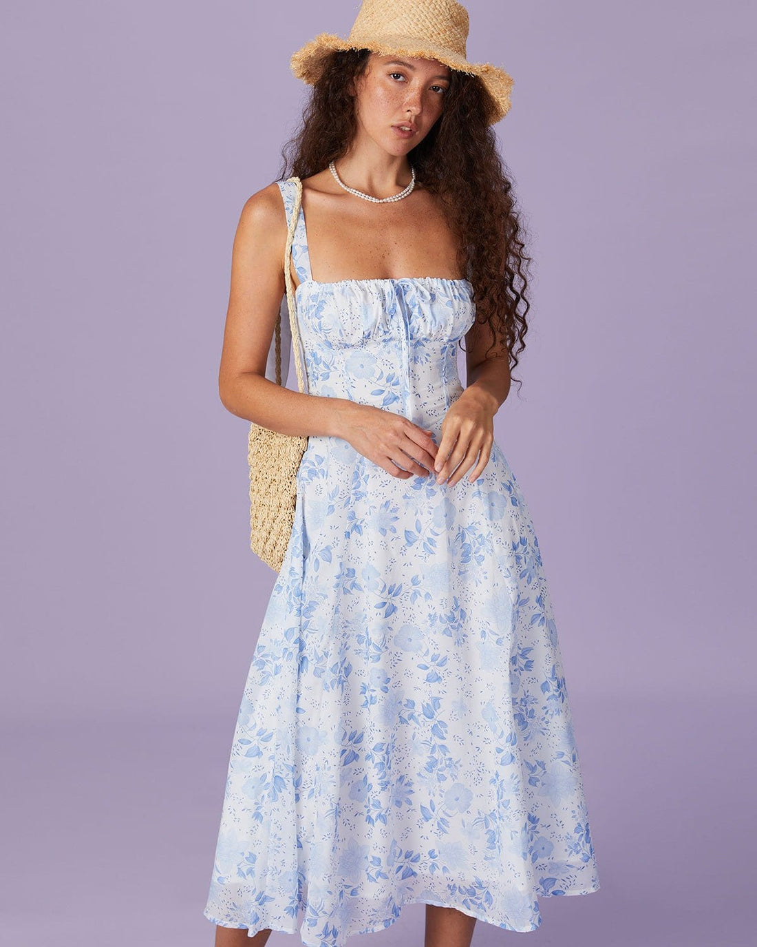 Robe Midi Fleurie Bleu Pastel – Romance d’Été et Silhouette Fluide MAX FOR ME