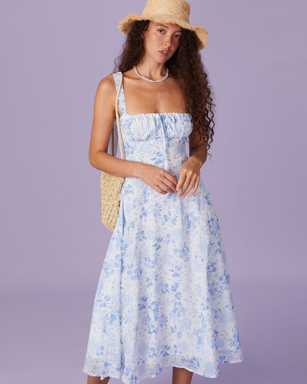 Robe Midi Fleurie Bleu Pastel – Romance d’Été et Silhouette Fluide MAX FOR ME