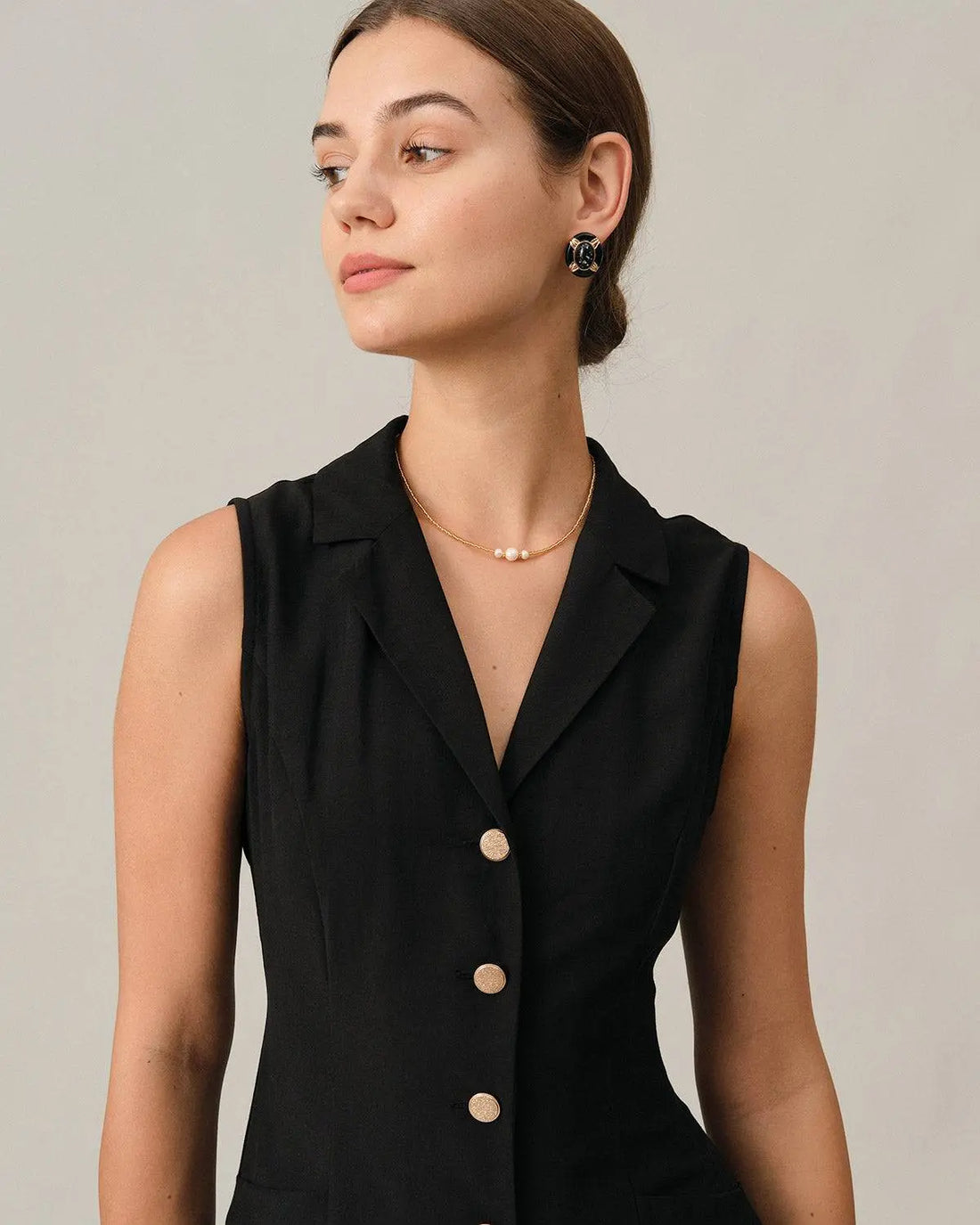 Robe Midi Noire à Boutons Dorés – Élégance Intemporelle MAX FOR ME