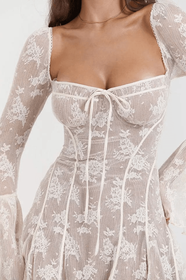 Robe mini Alix en dentelle à pois avec corset 